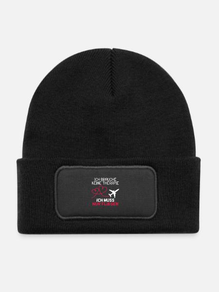 Pilot Therapie Spruch Flugzeug Geschenk - Kinder Recycelter Patch Beanie - Schwarz - Vorne