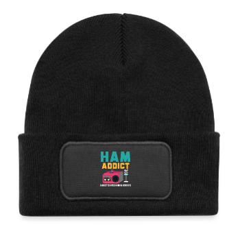 Ham Addict Radio Operator Übertragung Ham Radio - Kinder Recycelter Patch Beanie - Schwarz - Vorne