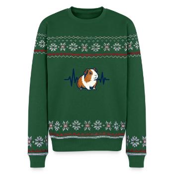 Herzschlag Meerschweinchen Shirt Geschenk - Unisex Premium Organic Weihnachtspullover - Flaschengrün - Vorne - AI Model Female 172 light (172cm) & AI Model Male 178 light (178cm)
