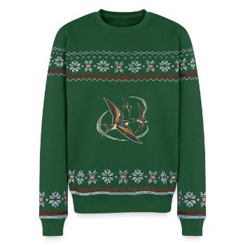 Schwalben, die den Wind anziehen - Unisex Premium Organic Weihnachtspullover - Flaschengrün - Vorne - AI Model Female 172 light (172cm) & AI Model Male 178 light (178cm)