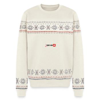 ERSTE HILFE - Unisex Premium Organic Weihnachtspullover - Naturweiß - Vorne - AI Model Female 172 light (172cm) & AI Model Male 178 light (178cm)