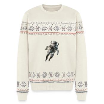 Astronaut auf Reisen - Unisex Premium Organic Weihnachtspullover - Naturweiß - Vorne - AI Model Female 172 light (172cm) & AI Model Male 178 light (178cm)