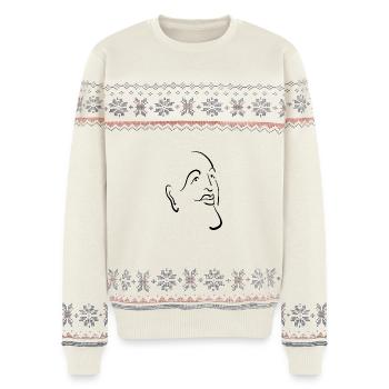 Mit dem Gesicht zum Horizont stilisiert in Tinte - Unisex Premium Organic Weihnachtspullover - Naturweiß - Vorne - AI Model Female 172 light (172cm) & AI Model Male 178 light (178cm)