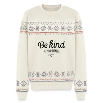 Be kind to your bicycle - Unisex Premium Organic Weihnachtspullover - Naturweiß - Vorne - AI Model Female 172 light (172cm) & AI Model Male 178 light (178cm)