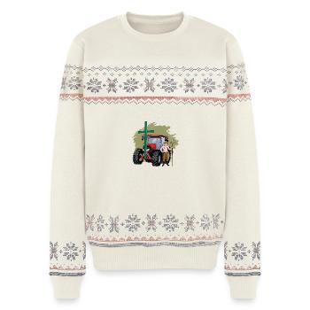 Bauern Protest - Grünes Kreuz gegen Agrarpaket - Unisex Premium Organic Weihnachtspullover - Naturweiß - Vorne - AI Model Female 172 light (172cm) & AI Model Male 178 light (178cm)
