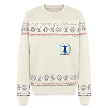 Mensch Leonardo da Vinci - Unisex Premium Organic Weihnachtspullover - Naturweiß - Vorne - AI Model Female 172 light (172cm) & AI Model Male 178 light (178cm)