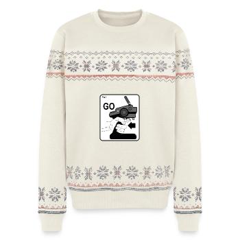 Schritt 1: LOS! – Humor für das Fahren von RC-Autos - Unisex Premium Organic Weihnachtspullover - Naturweiß - Vorne - AI Model Female 172 light (172cm) & AI Model Male 178 light (178cm)