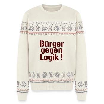 Bürger gegen Logik - Unisex Premium Organic Weihnachtspullover - Naturweiß - Vorne - AI Model Female 172 light (172cm) & AI Model Male 178 light (178cm)