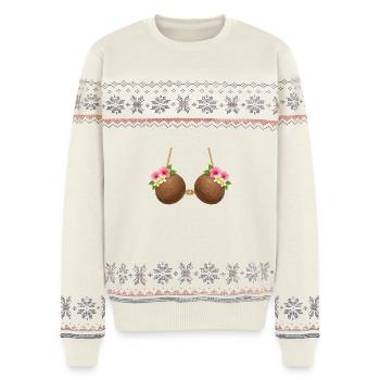 Tiki Luau Hula Hawaii Kokosnuss BH Kostüm - Unisex Premium Organic Weihnachtspullover - Naturweiß - Vorne - AI Model Female 172 light (172cm) & AI Model Male 178 light (178cm)
