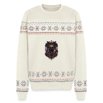 Schwarze Katze und Raben – Mystische Bibliothek - Unisex Premium Organic Weihnachtspullover - Naturweiß - Vorne - AI Model Female 172 light (172cm) & AI Model Male 178 light (178cm)