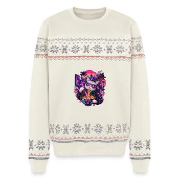 Neon-Ramen-Katze mit Sonnenbrille - Unisex Premium Organic Weihnachtspullover - Naturweiß - Vorne - AI Model Female 172 light (172cm) & AI Model Male 178 light (178cm)