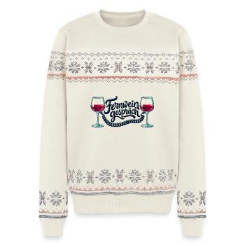 Fernweingespräch – Wein und Freundschaft - Unisex Premium Organic Weihnachtspullover - Naturweiß - Vorne - AI Model Female 172 light (172cm) & AI Model Male 178 light (178cm)