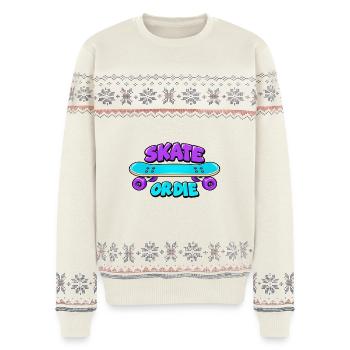 Skate or die - Unisex Premium Organic Weihnachtspullover - Naturweiß - Vorne - AI Model Female 172 light (172cm) & AI Model Male 178 light (178cm)