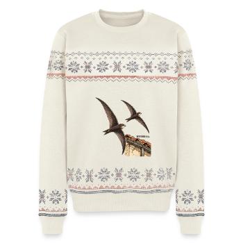 Wieder da – Mauersegler über den Dächern - Unisex Premium Organic Weihnachtspullover - Naturweiß - Vorne - AI Model Female 172 light (172cm) & AI Model Male 178 light (178cm)