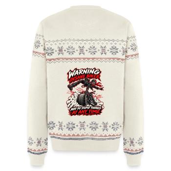 Achtung! Verrückter Biker. Biker-Humor - Unisex Premium Organic Weihnachtspullover - Naturweiß - Hinten - AI Model Male 178 light (178cm)