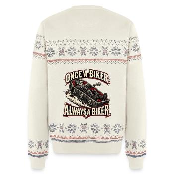 Einmal Biker, immer Biker. Biker-Humor - Unisex Premium Organic Weihnachtspullover - Naturweiß - Hinten - AI Model Male 178 light (178cm)