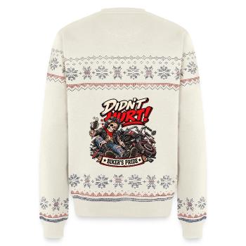 Nicht mal schlecht, Biker-Stolz. Biker-Humor - Unisex Premium Organic Weihnachtspullover - Naturweiß - Hinten - AI Model Male 178 light (178cm)
