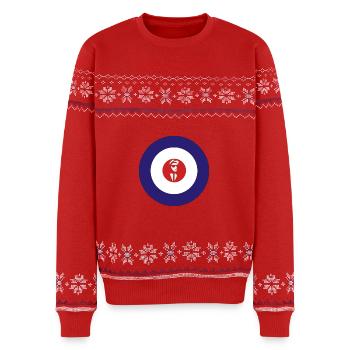 Mod - Unisex Premium Organic Weihnachtspullover - Rot - Vorne - AI Model Female 172 light (172cm) & AI Model Male 178 light (178cm)
