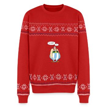 Asterix & Obelix - Obelix Sprechblasen - Unisex Premium Organic Weihnachtspullover - Rot - Vorne - AI Model Female 172 light (172cm) & AI Model Male 178 light (178cm)