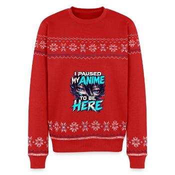 Anime Manga Augen – I Paused My Anime to Be Here - Unisex Premium Organic Weihnachtspullover - Rot - Vorne - AI Model Female 172 light (172cm) & AI Model Male 178 light (178cm)