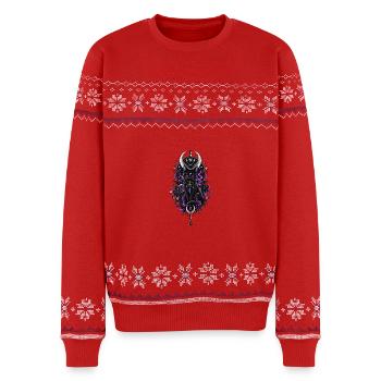 Mystische schwarze Katze mit Monden und Kristallen - Unisex Premium Organic Weihnachtspullover - Rot - Vorne - AI Model Female 172 light (172cm) & AI Model Male 178 light (178cm)