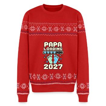 Papa Loading 2027 – Pixelherzen und Babyfüße - Unisex Premium Organic Weihnachtspullover - Rot - Vorne - AI Model Female 172 light (172cm) & AI Model Male 178 light (178cm)