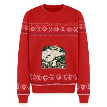 Wegen der Dose hier – GPS-Schatzsuche - Unisex Premium Organic Weihnachtspullover - Rot - Vorne - AI Model Female 172 light (172cm) & AI Model Male 178 light (178cm)