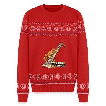 Stockmeißel und Geduld – Imkerei - Unisex Premium Organic Weihnachtspullover - Rot - Vorne - AI Model Female 172 light (172cm) & AI Model Male 178 light (178cm)