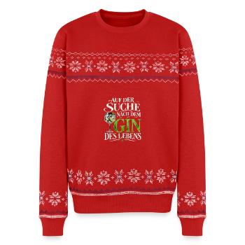 Auf der Suche nach dem Gin des Lebens - Spruch - Unisex Premium Organic Weihnachtspullover - Rot - Vorne - AI Model Female 172 light (172cm) & AI Model Male 178 light (178cm)