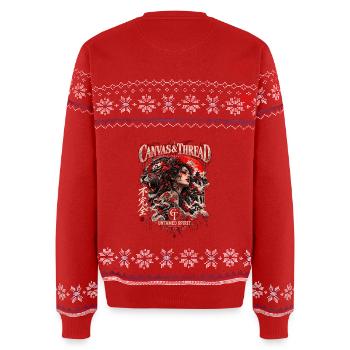 Ungezähigte Seele: Tiger-Göttin - Unisex Premium Organic Weihnachtspullover - Rot - Hinten - AI Model Male 178 light (178cm)