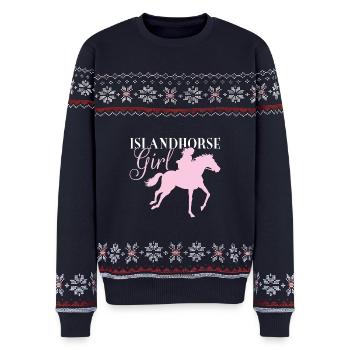 Islandpferde Mädchen - Islandpferd Pferde - Unisex Premium Organic Weihnachtspullover - Navy - Vorne - AI Model Female 172 light (172cm) & AI Model Male 178 light (178cm)