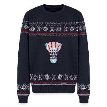 Badminton Spieler Design Mädchen Federball - Unisex Premium Organic Weihnachtspullover - Navy - Vorne - AI Model Female 172 light (172cm) & AI Model Male 178 light (178cm)