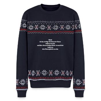 Mode - Unisex Premium Organic Weihnachtspullover - Navy - Vorne - AI Model Female 172 light (172cm) & AI Model Male 178 light (178cm)