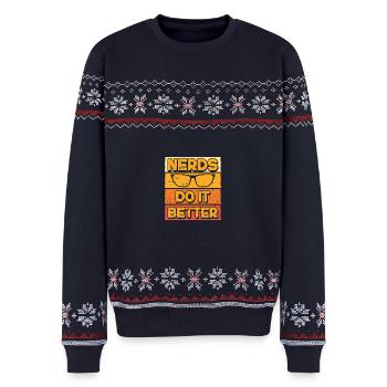 Nerds do it better Nerd Computerfreak geek - Unisex Premium Organic Weihnachtspullover - Navy - Vorne - AI Model Female 172 light (172cm) & AI Model Male 178 light (178cm)