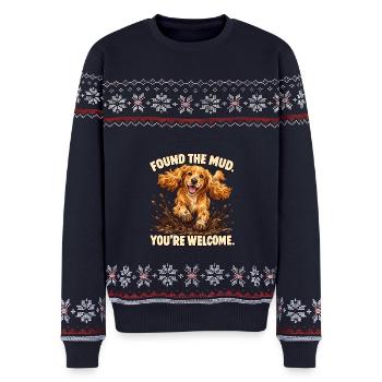 Cocker Spaniel fand den Schlamm - Unisex Premium Organic Weihnachtspullover - Navy - Vorne - AI Model Female 172 light (172cm) & AI Model Male 178 light (178cm)