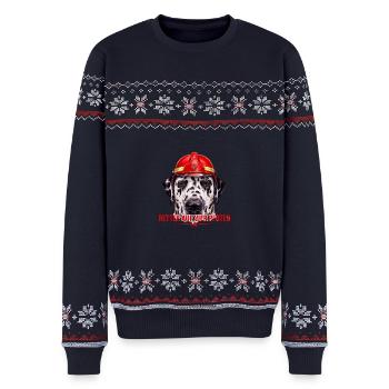 Feuerwehr Dalmatiner Shirt Roter Helm - Unisex Premium Organic Weihnachtspullover - Navy - Vorne - AI Model Female 172 light (172cm) & AI Model Male 178 light (178cm)