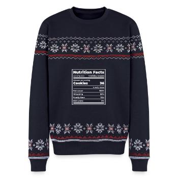Feiertagswerte Kekse Kakao - Unisex Premium Organic Weihnachtspullover - Navy - Vorne - AI Model Female 172 light (172cm) & AI Model Male 178 light (178cm)