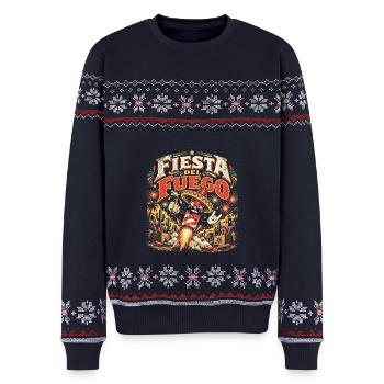 Fiesta del Fuego Feuerwerk Retro - Unisex Premium Organic Weihnachtspullover - Navy - Vorne - AI Model Female 172 light (172cm) & AI Model Male 178 light (178cm)