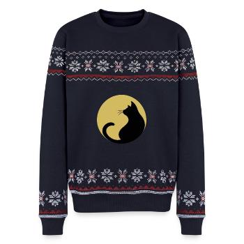 Katze Mond - Unisex Premium Organic Weihnachtspullover - Navy - Vorne - AI Model Female 172 light (172cm) & AI Model Male 178 light (178cm)
