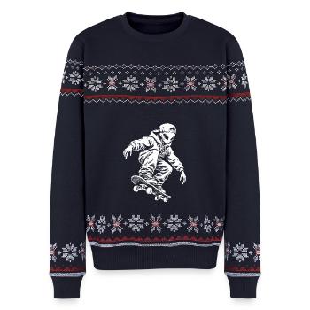 Alien Skater im Streetstyle - Ufo Skateboard - Unisex Premium Organic Weihnachtspullover - Navy - Vorne - AI Model Female 172 light (172cm) & AI Model Male 178 light (178cm)