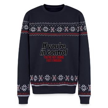 Fahr schneller! – RC Speed & Rennhumor - Unisex Premium Organic Weihnachtspullover - Navy - Vorne - AI Model Female 172 light (172cm) & AI Model Male 178 light (178cm)