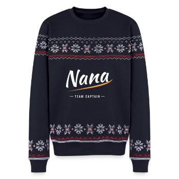 Nana Varsity Script Team Kapitän - Unisex Premium Organic Weihnachtspullover - Navy - Vorne - AI Model Female 172 light (172cm) & AI Model Male 178 light (178cm)
