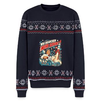 Wir brauchen mehr Schub – Feuerwerk - Unisex Premium Organic Weihnachtspullover - Navy - Vorne - AI Model Female 172 light (172cm) & AI Model Male 178 light (178cm)