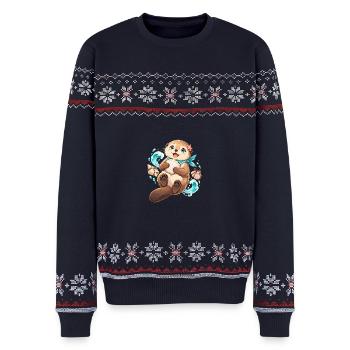 Süßer Otter mit Muschel und Seestern | Noventra - Unisex Premium Organic Weihnachtspullover - Navy - Vorne - AI Model Female 172 light (172cm) & AI Model Male 178 light (178cm)