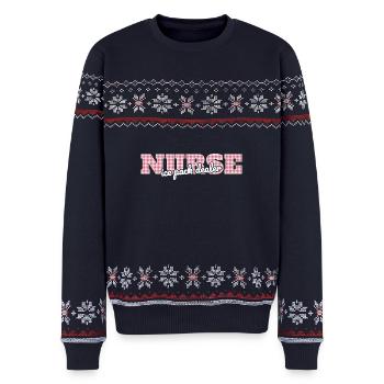 Cold Pack Dealer Schul-Krankenschwester-Gesundheitsbüro - Unisex Premium Organic Weihnachtspullover - Navy - Vorne - AI Model Female 172 light (172cm) & AI Model Male 178 light (178cm)