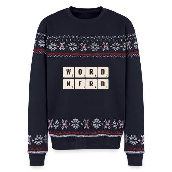 Word Nerd Letter Flieses Board Game Lover - Unisex Premium Organic Weihnachtspullover - Navy - Vorne - AI Model Female 172 light (172cm) & AI Model Male 178 light (178cm)