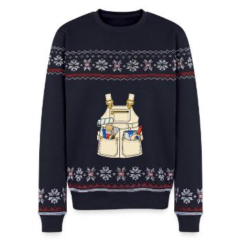 Maler Werkzeugschürze - Unisex Premium Organic Weihnachtspullover - Navy - Vorne - AI Model Female 172 light (172cm) & AI Model Male 178 light (178cm)