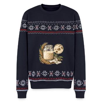 Lebendige Kultur – Sauerteigillustration - Unisex Premium Organic Weihnachtspullover - Navy - Vorne - AI Model Female 172 light (172cm) & AI Model Male 178 light (178cm)