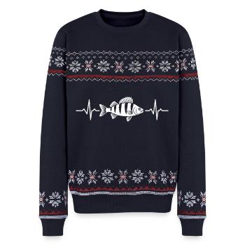 Barsch Herzschlag - Unisex Premium Organic Weihnachtspullover - Navy - Vorne - AI Model Female 172 light (172cm) & AI Model Male 178 light (178cm)