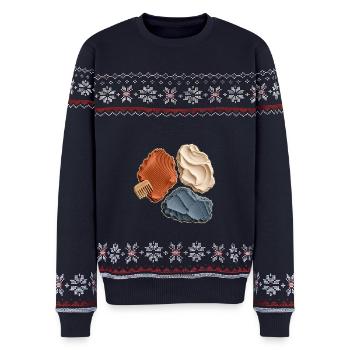 Spuren im Ton – Keramische Texturen - Unisex Premium Organic Weihnachtspullover - Navy - Vorne - AI Model Female 172 light (172cm) & AI Model Male 178 light (178cm)